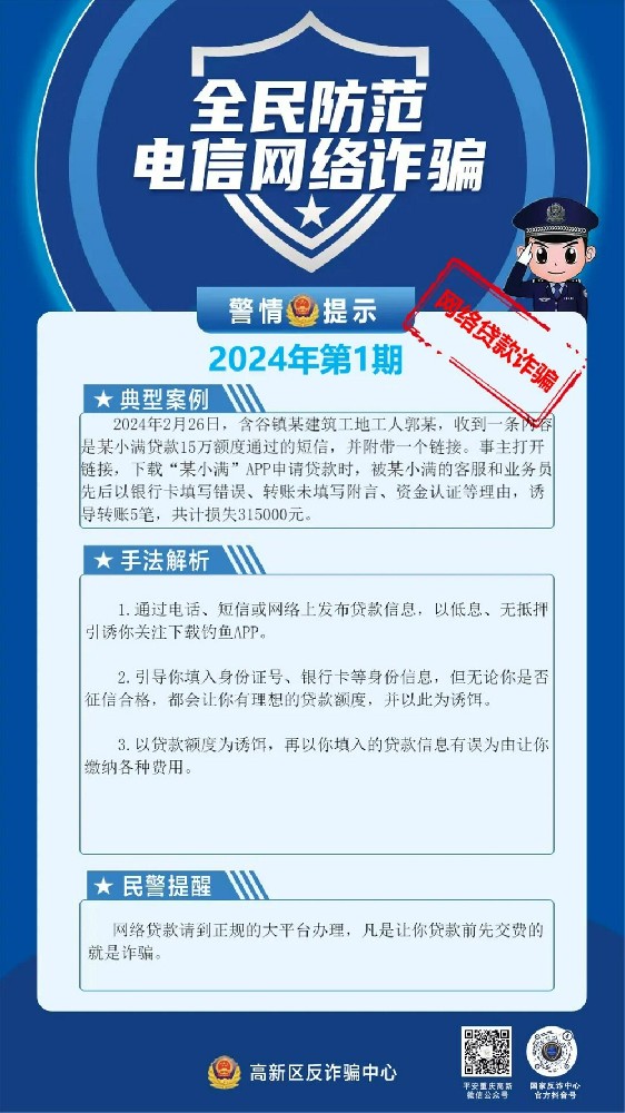 全民反诈 | 2024年典型案例第一期——网络贷款诈骗